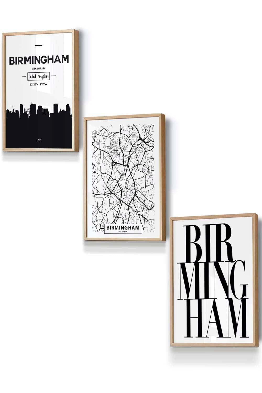 BIRMINGHAM Skyline Street Map City Prints Framed Wall Art - Small